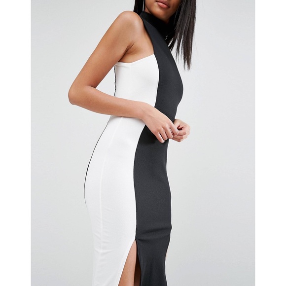 Stylish and elegant black and white dress with front slits. NWT. - Picture 3 of 6